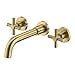 thumbnail image 3 of Brushed Brass Wall Mount Bathroom Faucet Two Cross Handles and Rough-in Valve Included,SUMERAIN, 3 of 4