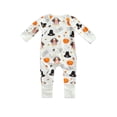 thumbnail image 3 of Faithtur Halloween Jumpsuit Pumpkin  Letter Print Long Sleeve Zipper Romper, 3 of 7