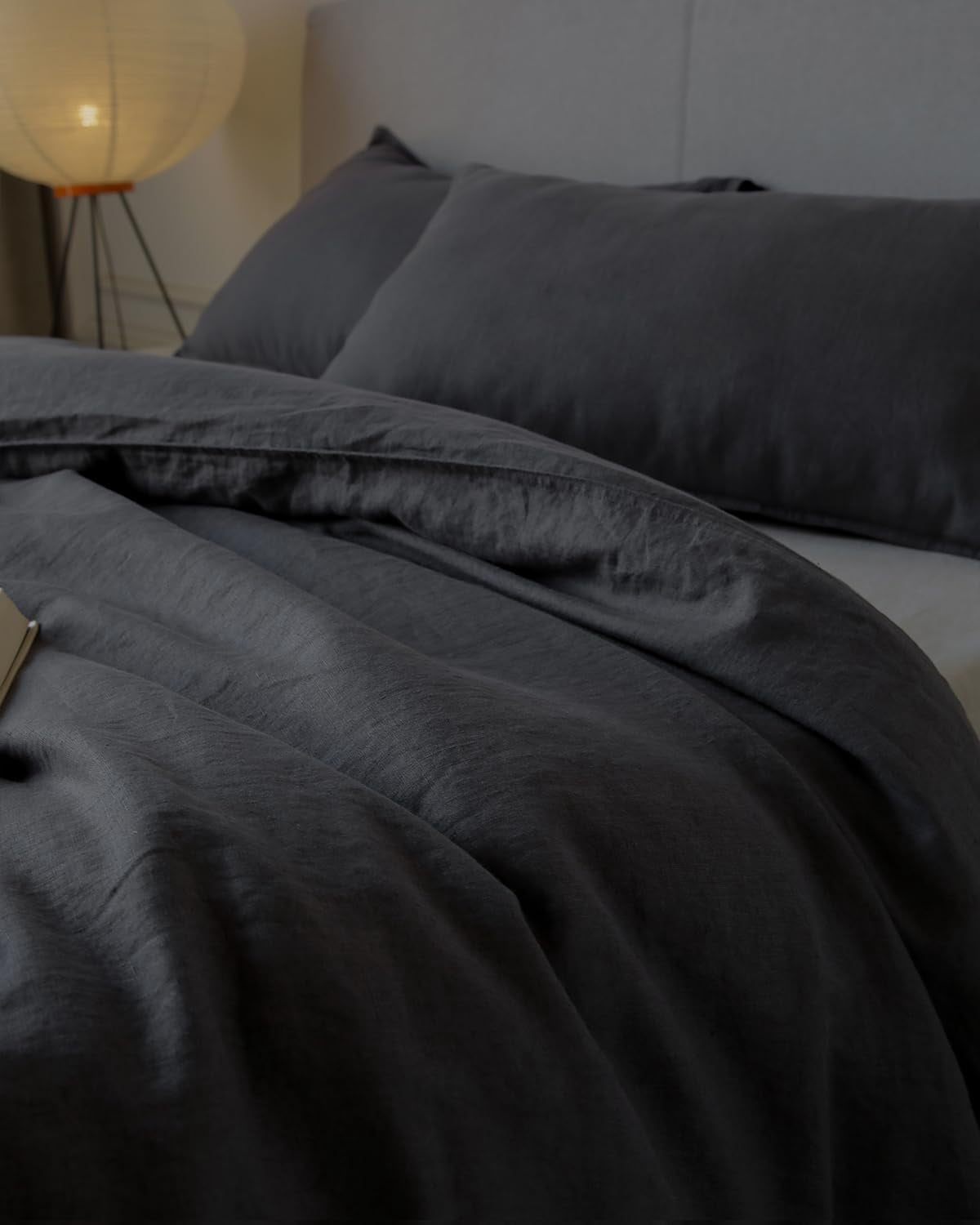 XZ XIFA Dark Grey 100% Linen Duvet Cover Queen Size Bedding Set, Cooling Duvet Cover with Natural Washed French Flax, Soft, Breathable, Textured Duvet Cover (1 Duvet Cover, 2 Pillowcases)