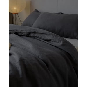 XZ XIFA Gris foncé 100% Couvercle de couettes en lin Couchage Queen Size, Coupe de coudée avec lin français lavé naturel, doux, respirant, texturé (1 Couverture de coudée, 2 Étagères)