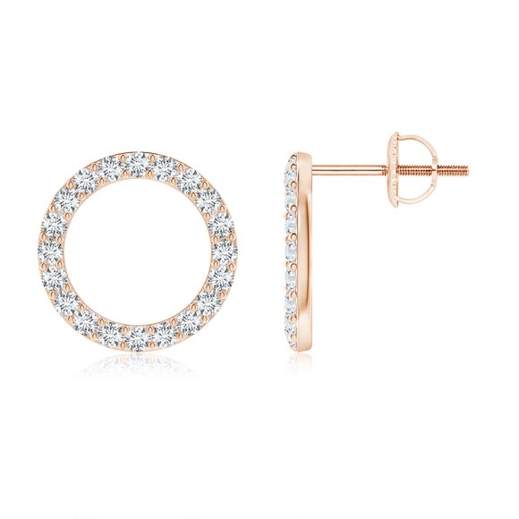 Angara Boucles d'Oreilles en Diamant Naturel - Boucles d'Oreilles Clous à Cercle Ouvert en Diamant en Or Rose 14 K pour Femmes