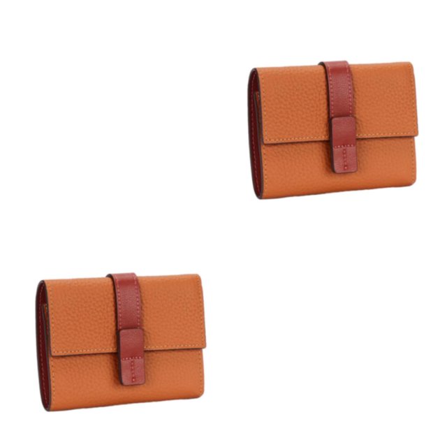pitrice Leather Women Purse Rectangular Trifold for Zipper Hasp Stylish Card Holder Photo Folder Wallet Notecase Birthday Gift Gold Brown 2Set