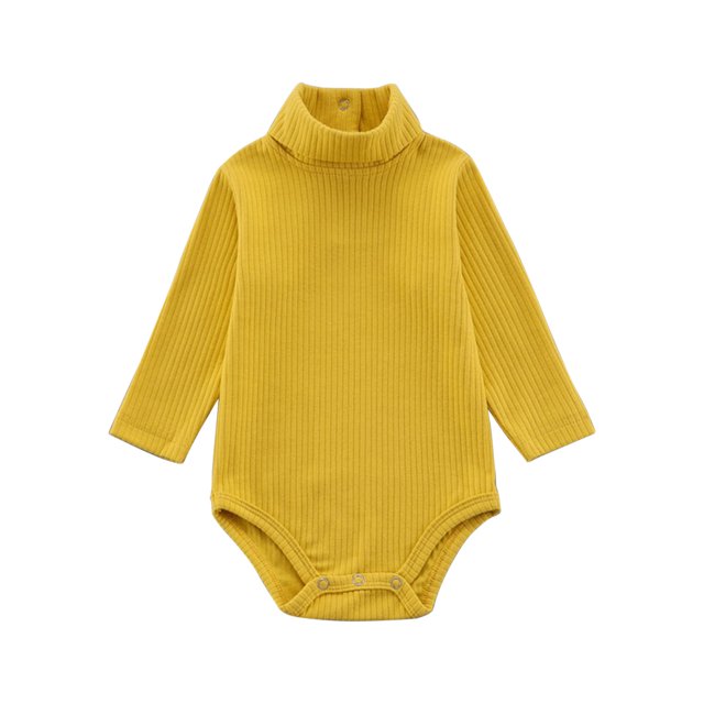 FAIWAD Baby Girl Boy Romper Long Sleeve Turtleneck Jumpsuit Ribbed Button Spring Bodysuit
