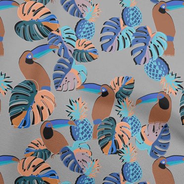 oneOone Silk Tabby Gray Fabric Floral Flower With Birds Sewing Material Print Fabric By The Yard 42 Inch Wide