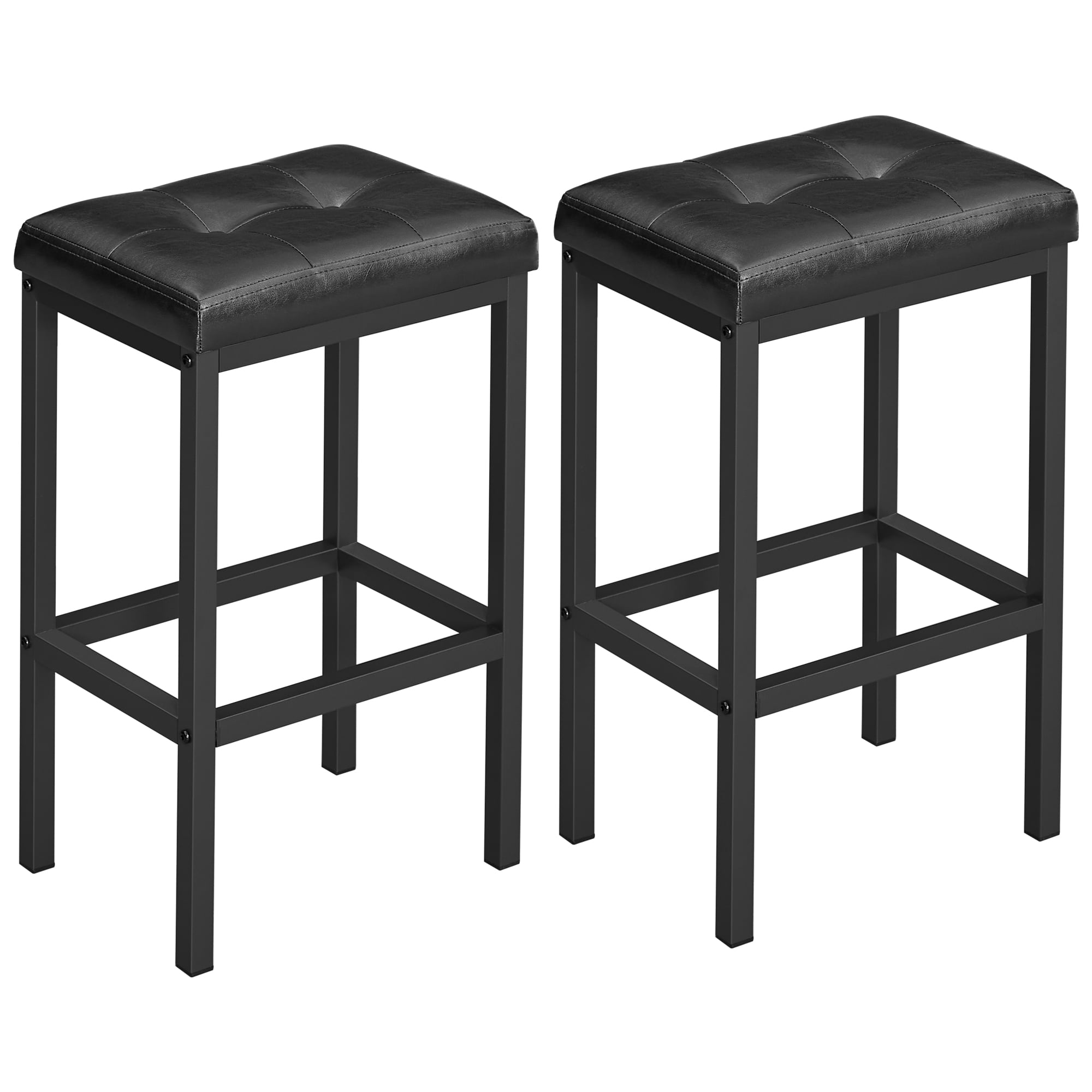 VASAGLE Bar Stools, Set of 2 PU Upholstered Breakfast Stool, 15.7 x 11.8 x 24.4 inches, Backless, Simple Assembly, Industrial, Dining Room Kitchen Counter Bar, Black
