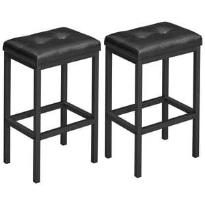 VASAGLE Bar Tabourets, Ensemble de 2 PU Tabouret de petit-déjeuner rembourré, 15.7 x 11.8 x 24.4 pouces, Sans arrière, Assemblage simple, Industriel, Salle à manger comptoir de cuisine, Noir