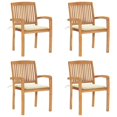thumbnail image 1 of vidaXL Stacking Garden Chairs with Cushions 4 pcs Solid Teak Wood, 1 of 5