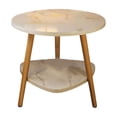 thumbnail image 1 of Gray Marble Pattern Round Side Table With Double Shelf Gray Finish Small Coffee Table For Bedroom Living Room #66w77, 1 of 6