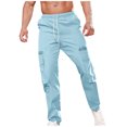 thumbnail image 2 of AherBiu Cargo Pants For Men Drawstring Elastic Waisted Straight Leg Swaetpants With Multi Pockets Casual Athletic Workout Trousers, 2 of 6