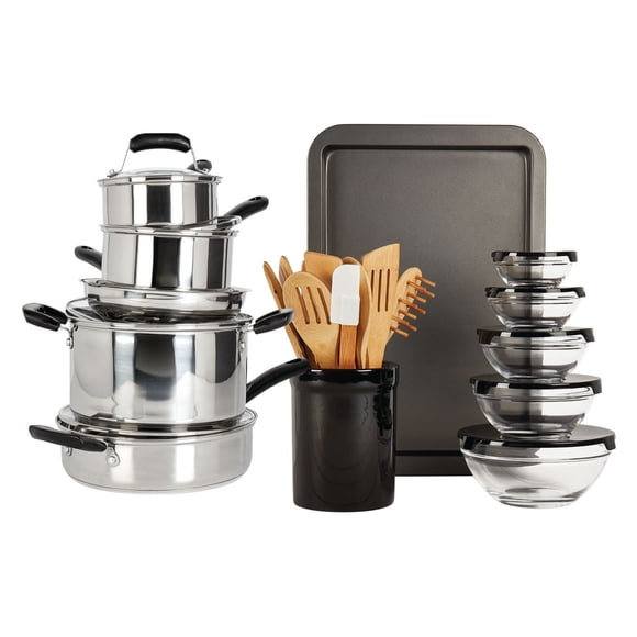 Basic Essentials 25Pc Ensemble d’ustensiles de cuisine en acier inoxydable