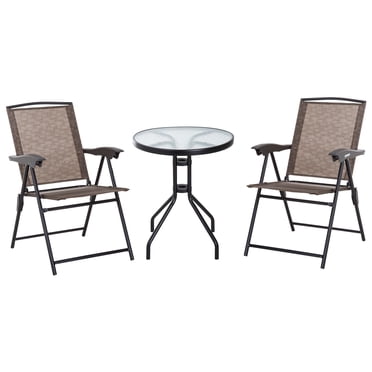 Outsunny Ensemble Bistro Pliant pour Patio avec Chaises Inclinables et Table Ronde