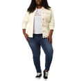 thumbnail image 2 of Agnes Orinda Women's Plus Size Jean Jacket Stitching Button Washed Denim Outerwear Coat L Light Beige, 2 of 8
