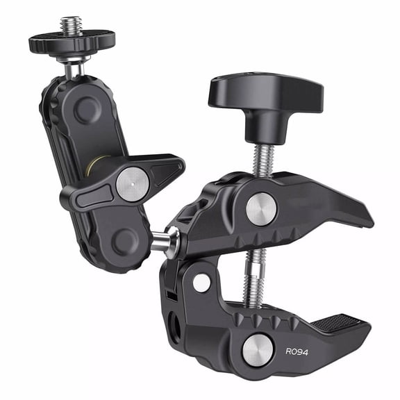 Super Clamp Camera Clamp Mount 360° Ballhead Arm Double Head Adapter with 1/4" 20 & 3/" 16 Thread for DSLR Camera//LED Lights/ M/ /