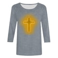 thumbnail image 4 of RKSTN Hauts pour Femmes Mode Décontractée Imprimé Crucifix Col Rond Manches 3/4 T-Shirt Couleur Unie Ajusté Blouse Printemps Été, 4 of 4