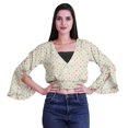 thumbnail image 4 of Moomaya Printed Womens Crop Top Wrap Style Top Wear Ruffle Long Sleeve Casual Summer Blouse, 4 of 5