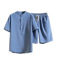 thumbnail image 2 of TIMIFIS Men's Tracksuits 2 Piece Casual Athletic Jogging Outfits Two Piece Cotton Linen Short Sleeve V Neck Tops And Shorts SetFall, 2 of 5