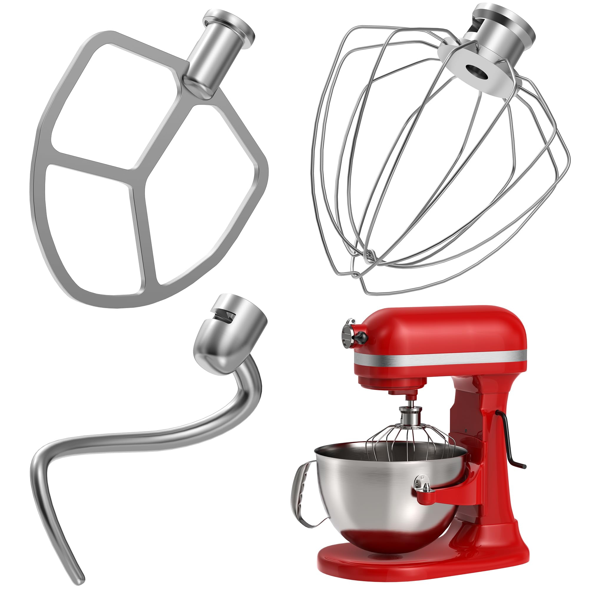 Stainless Steel Accessories 3 Piece Kit for KitchenAid 5.5 and 6 Quart Lift-Up Stand Mixers, Includes 5.5-6QT Flat Beater, Dough Hook, KN256WW 6-Wire