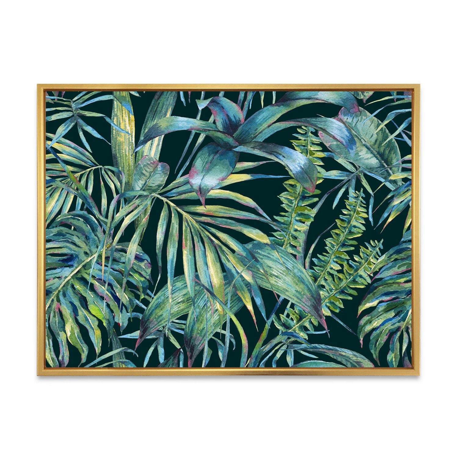 Designart Feuilles naturelles exotiques sur foncé I ART MURAL À CADRE FLOTTÉ