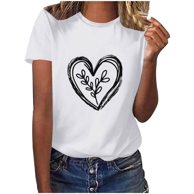 Diufon Hauts de la Saint-Valentin pour Femmes Tunique Décontractée à Manches Courtes Col Rond Chemisier Imprimé Graphique Mignon Tendance
