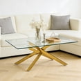 thumbnail image 2 of 39.37" Rectangular Clear Tempered Glass Coffee Table,Stylish Design with Golden Metal Legs, Coffee Table for Living Room, 2 of 14