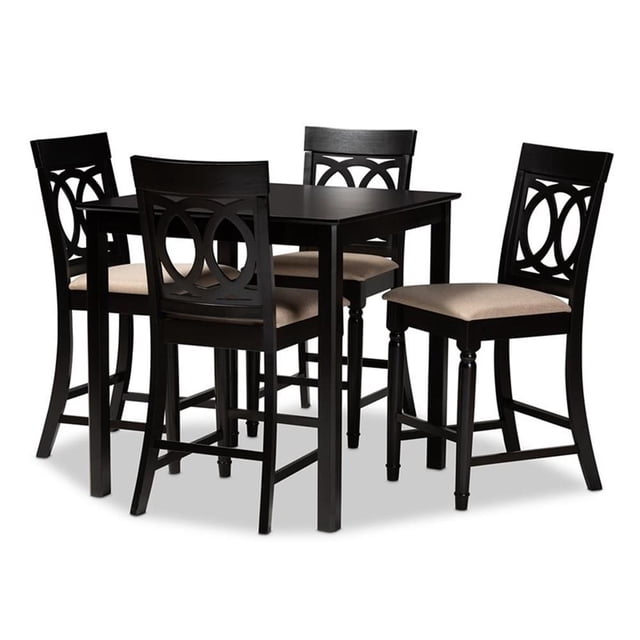 Baxton Studio Verina Ensemble de Pub 5 Pcs en Bois Espresso Rembourré Sable