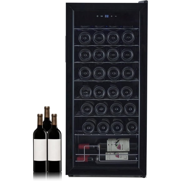 Cellier à Vin à 32 Bouteilles, une Zone, Refroidisseur de Vin Compact de 37 Pouces avec Contrôle Numérique de la Température, Réfrigérateur Autonome à Faible Bruit pour Usage Domestique et Commercial (115 V/60 Hz)