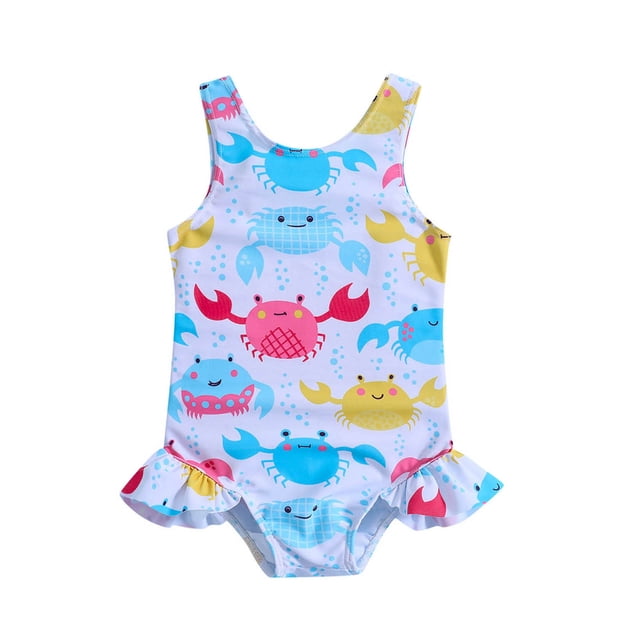 Toddler Girl Swimsuits One Piece Ruffle Sleeveless Girls Bathing Suit 18-24 Months