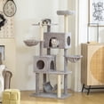 thumbnail image 2 of PawHut 66 Inch Cat Tree with 2 Door Condos, 3 Big Hammocks, Light Grey, 2 of 10