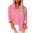 thumbnail image 1 of Timegard Womens Shirts Lapel Neck Long Sleeve Button up Side Split Work Casual Loose Blouse with Pocket, 1 of 5