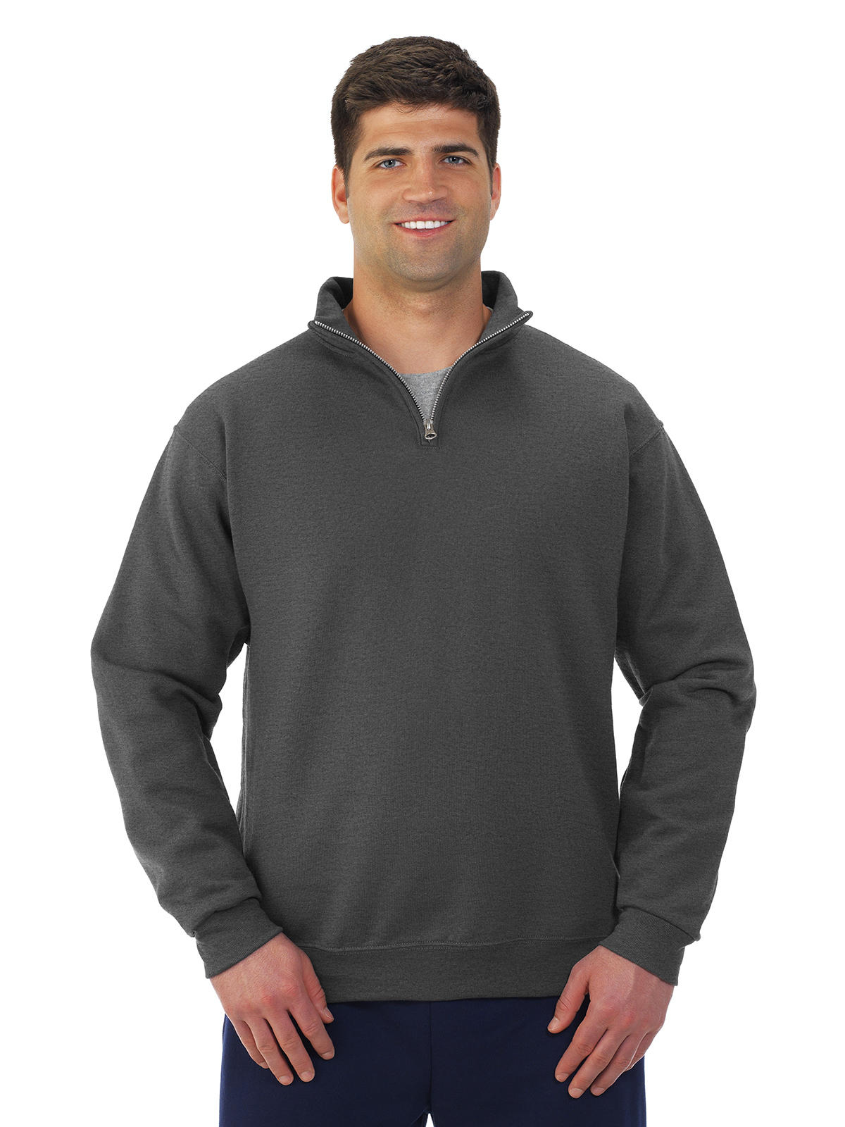 Jerzees Mens NuBlend Quarter Zip Cadet Collar Sweatshirt, S, Black Heather