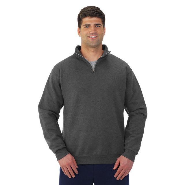 Jerzees Mens NuBlend Quarter Zip Cadet Collar Sweatshirt, S, Black Heather