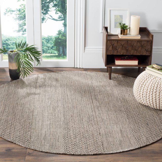 Safavieh Montauk Collection MTK330N Handmade Tassel Cotton Area Rug, 4' x 4' Round, Ivory / Anthracite