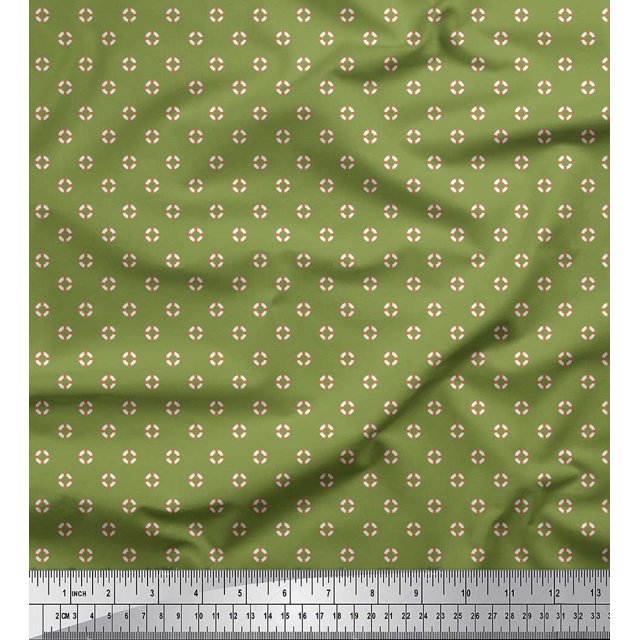 Soimoi Polyester Crepe Fabric Swimming Ring Small Print Sewing Fabric Yard 42 Inch Wide
