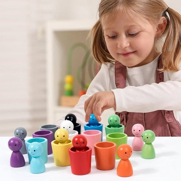 Color Sorting Cups Set for Toddlers 36 Months and Up with 12 Bright Cups and Matching Figures