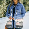 thumbnail image 4 of Qudderr Veste en Denim pour Femmes Ample à Empiècements Manteau en Jean Motif Géométrique Long Manteau de Cowboy Manteau d'Extérieur Printemps Automne à Revers Boutonné Manteau pour Femmes P-TG, 4 of 9