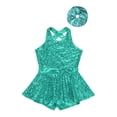 thumbnail image 3 of TSSOE Robe de Danse Moderne Jazz Ballet à Paillettes pour Filles avec Bandeau Costume de Performance Dos Croisé Justaucorps Bandeau Vert Lac 8, 3 of 5