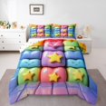 thumbnail image 1 of Erosebridal 3D Stars Bedding Sets King with Comforter, Cute Rainbow Buffalo Duvet Insert, Princess Room Decor, Reversible 3pcs, 1 of 8