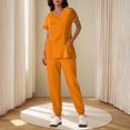 thumbnail image 2 of Sentmoon Vacation Outfits for Women 2025 Workout Tops and Business Pants Plus Size Short Sleeve V Neck Breathable Summer Shirts Loose Solid Color Button Down Outfits for Women for Casual Style, 2 of 7