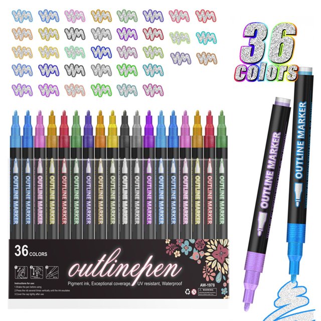 ZXNWN Double Line Outline Pen Set Glitter Gel Pens for Adult Coloring Books DIY Crafts 36pc Set D