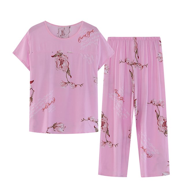 Penkiiy Ensemble Deux Pièces d'Été pour Femme, Ensemble de Pyjama à Manches Courtes et Col Rond, Hauts Imprimés et Pantalon, 4TG Multicolore
