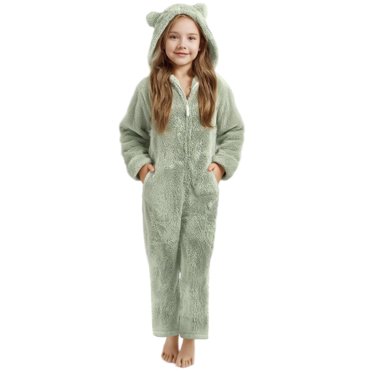 XXWXYD Barboteuse à Capuche Zippée en Molleton pour Tout-Petites Filles - Combinaison d'Hiver Doublée en Sherpa avec Oreilles d'Ours, Pyjama à Pieds Douillet, Chaud et Duveteux