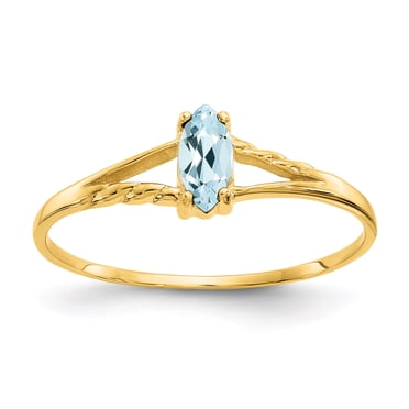 Bague en Or Jaune 10K Polie avec Pierre de Naissance Aigue-Marine Géniune