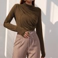 thumbnail image 2 of Timegard Going out Tops for Women Ruched Long Sleeve Slim Undershirts Basic Tee Fall Casual Comfy Tops, 2 of 7