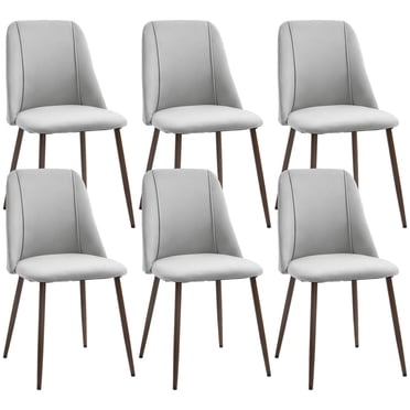 HOMCOM Dining Chairs Set of 6, Accent Chair with Velvet-touch Upholstery, Grey
