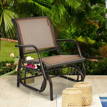 Costway Outdoor Single Swing Glider Rocking Chair Armrest Garden Porch Backyard Brown