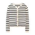 thumbnail image 4 of MeetoTime Women's Long Sleeve Striped Cardigan Sweaters Button Down Open Front Long Sleeve Knit Outwear with Pockets, 4 of 7