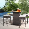 thumbnail image 1 of Gymax 5PCS Patio Bar Set Rattan Bar Furniture Set w/ Table & 4 Cushioned Stools Off White, 1 of 10