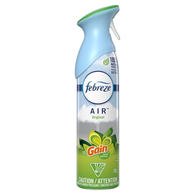 Febreze Air Vaporisateur Désodorisant, Vaporisateur d'Ambiance Anti-Odeurs, Parfum Original Gain dans une Grande Canette Cylindrique avec une Buse de Pulvérisation Ergonomique Bleu Pâle et un Gâchette Vert, avec une Étiquette Multicolore avec Dégradé Vert et Bleu Ciel, Conçu pour Neutraliser les Odeurs à l'Aide de Propulseurs 100 % Naturels, Convient pour Rafraîchir les Salles de Bain, les Cuisines et les Espaces de Vie.