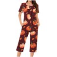 thumbnail image 1 of Jamicy Ensemble de Pyjama pour Femmes Mode Décontractée Ample Imprimé Col Rond à Boutons Ensemble de Pyjama Capri Ensemble de Tenue d'Intérieur pour Femmes Pyjama d'Halloween, 1 of 4