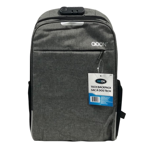 GoOn Sac à Dos Techno Antivol Gris en Matériau oxford durable avec Fermeture Éclair Verrouillable, Sangles Rembourrées Ajustables, port de Chargement USB Intégré et Ouverture pour Cordon d'Écouteurs. Convient au Travail, à l'École Ou aux Voyages avec Rangement Sécurisé pour Ordinateur Portable.